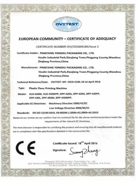 /EC Certificate of Adequacy